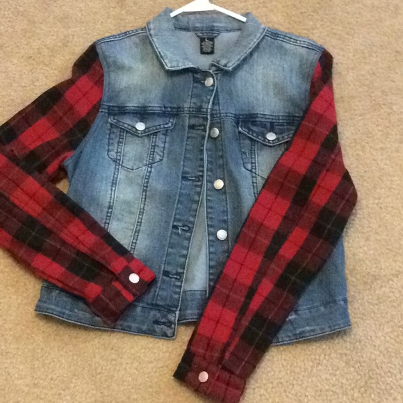 denim jacket with flannel sleeves